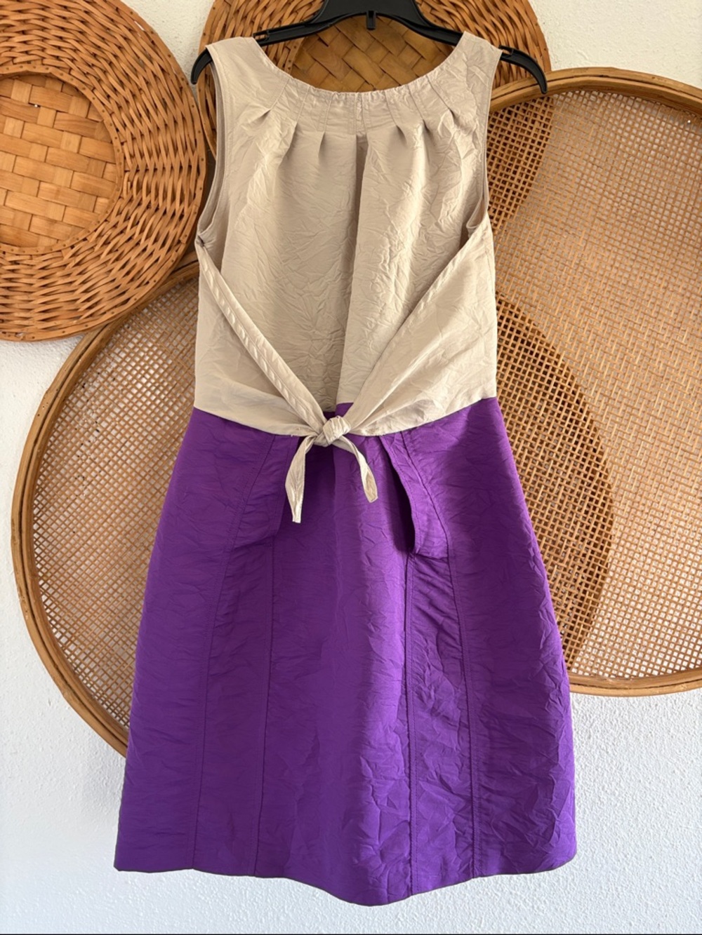Richard Chai Target Two-Tone Sleeveless Tie-Front Dress in Beige and Purple
